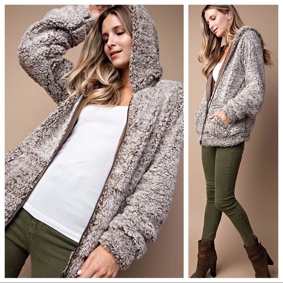 CHARLIE- Faux Fur Zip Front Hooded Jacket - Picture 3 of 4